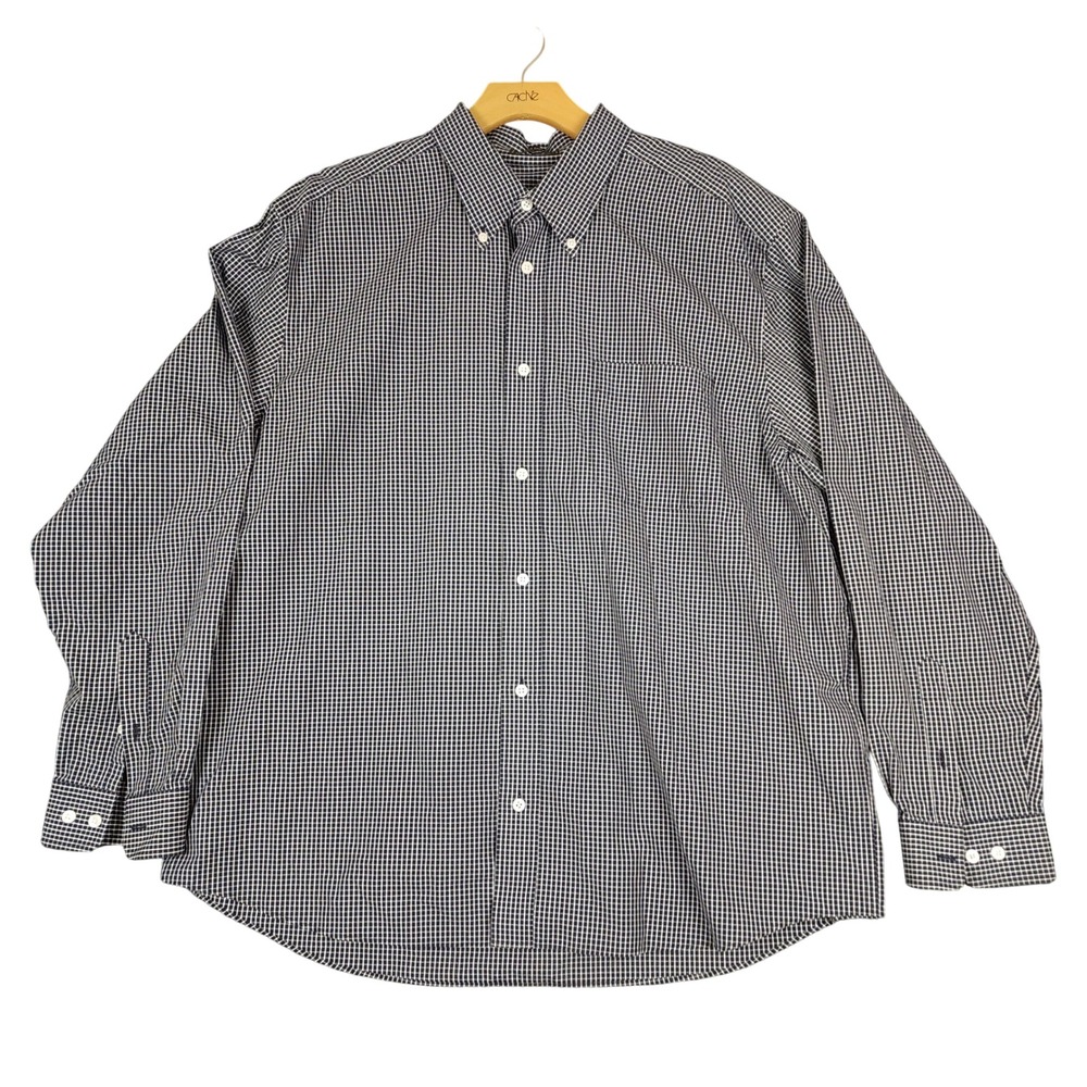 Eddie Bauer Mens XL Wrinkle Resistant Navy Micro Check Button Down Shirt‎ L/S